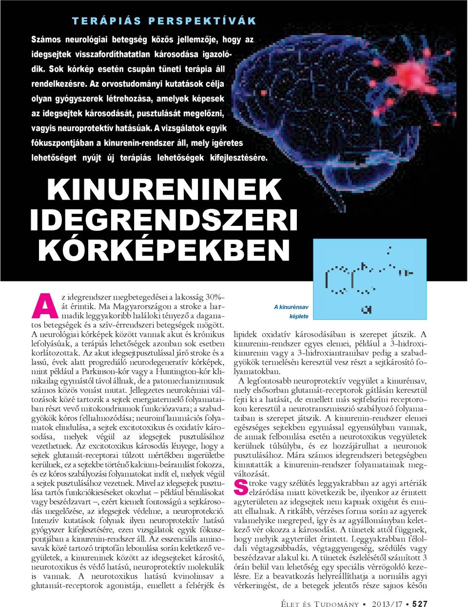 A vizsgálatok egyik fókuszpontjában a kinurenin-rendszer áll, mely ígéretes lehet séget nyújt új terápiás lehet ségek kifejlesztésére.