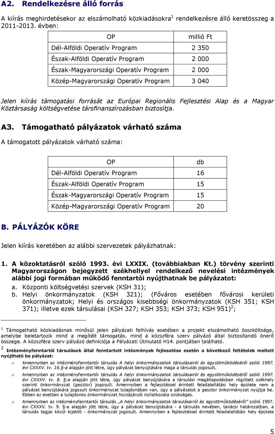 támogatási forrását az Európai Regionális Fejlesztési Alap és a Magyar Köztársaság költségvetése társfinanszírozásban biztosítja. A3.