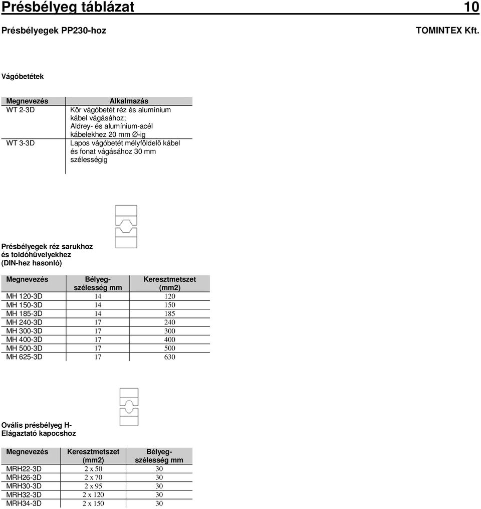 Megnevezés Keresztmetszet (2) MH 120-3D 14 120 MH 150-3D 14 150 MH 185-3D 14 185 MH 240-3D 17 240 MH 300-3D 17 300 MH 400-3D 17 400 MH 500-3D 17 500 MH 625-3D 17