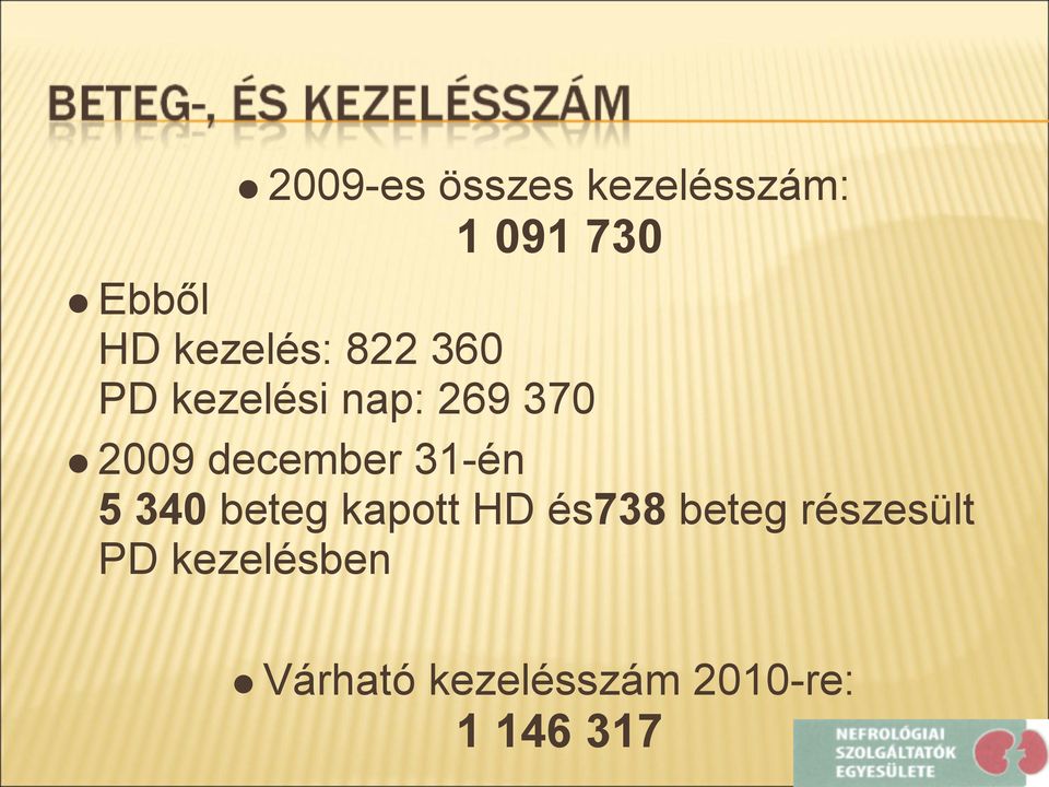 december 31-én 5 340 beteg kapott HD és738 beteg