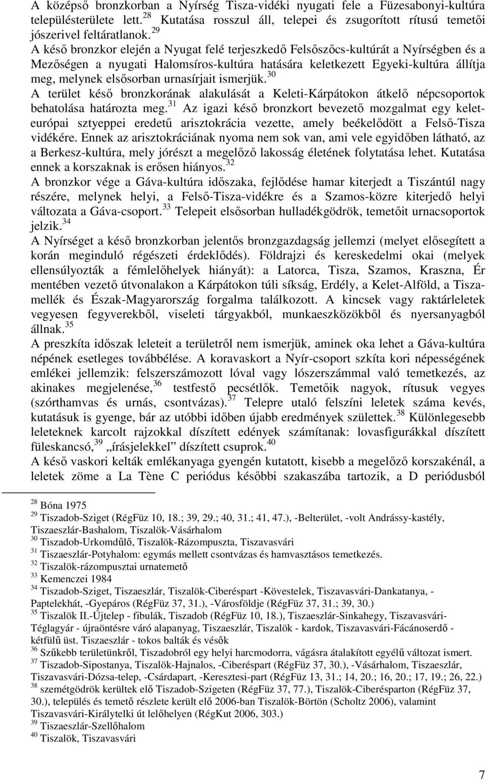 urnasírjait ismerjük. 30 A terület késı bronzkorának alakulását a Keleti-Kárpátokon átkelı népcsoportok behatolása határozta meg.