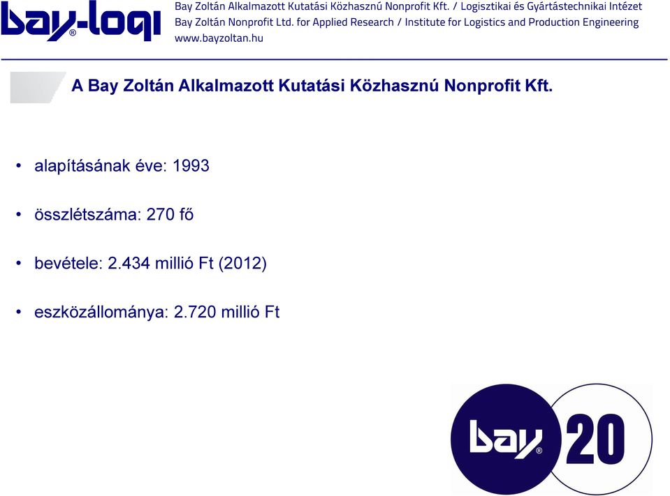 alapításának éve: 1993 összlétszáma: 270