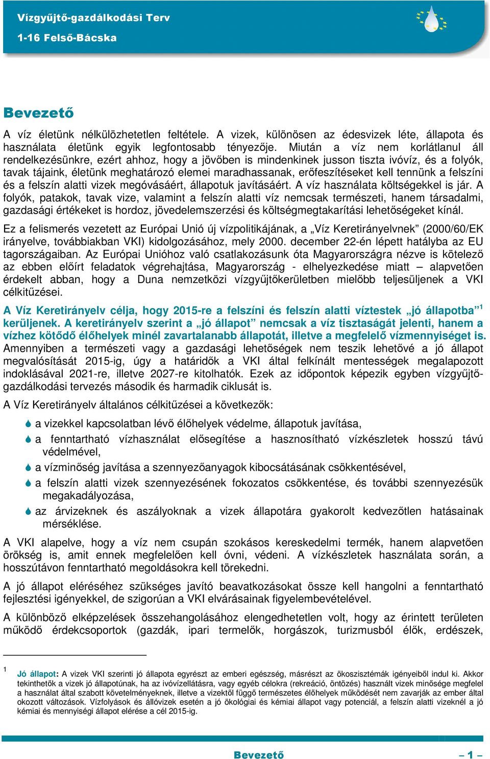 erőfeszítéseket kell tennünk a felszíni és a felszín alatti vizek megóvásáért, állapotuk javításáért. A víz használata költségekkel is jár.