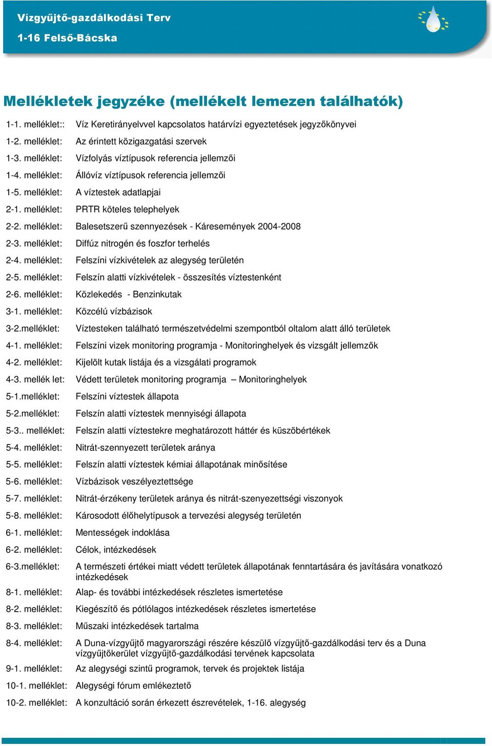 melléklet: Balesetszerű szennyezések - Káresemények 2004-2008 2-3. melléklet: Diffúz nitrogén és foszfor terhelés 2-4. melléklet: Felszíni vízkivételek az alegység területén 2-5.