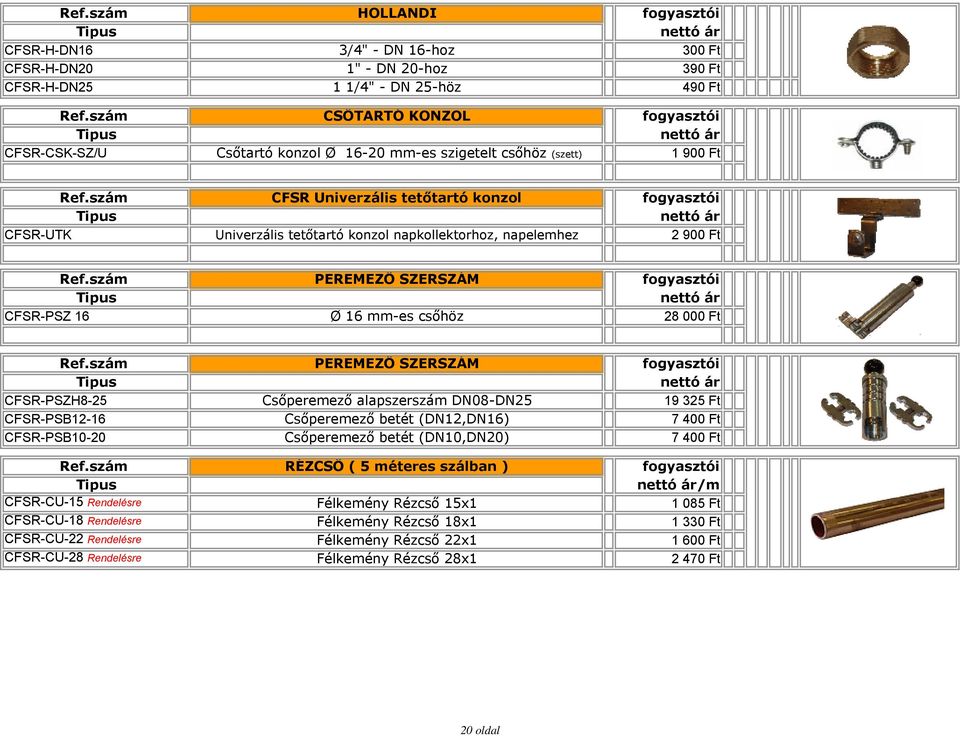 CFSR-PSB12-16 CFSR-PSB10-20 CFSR-CU-15 Rendelésre CFSR-CU-18 Rendelésre CFSR-CU-22 Rendelésre CFSR-CU-28 Rendelésre PEREMEZŐ SZERSZÁM Csőperemező alapszerszám DN08-DN25 Csőperemező betét (DN12,DN16)