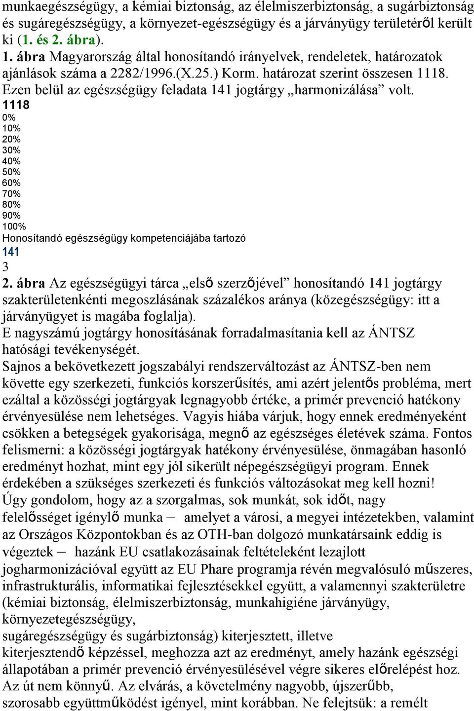 Ezen belül az egészségügy feladata 141 jogtárgy harmonizálása volt. 1118 0% 10% 20% 30% 40% 50% 60% 70% 80% 90% 100% Honosítandó egészségügy kompetenciájába tartozó 141 3 2.