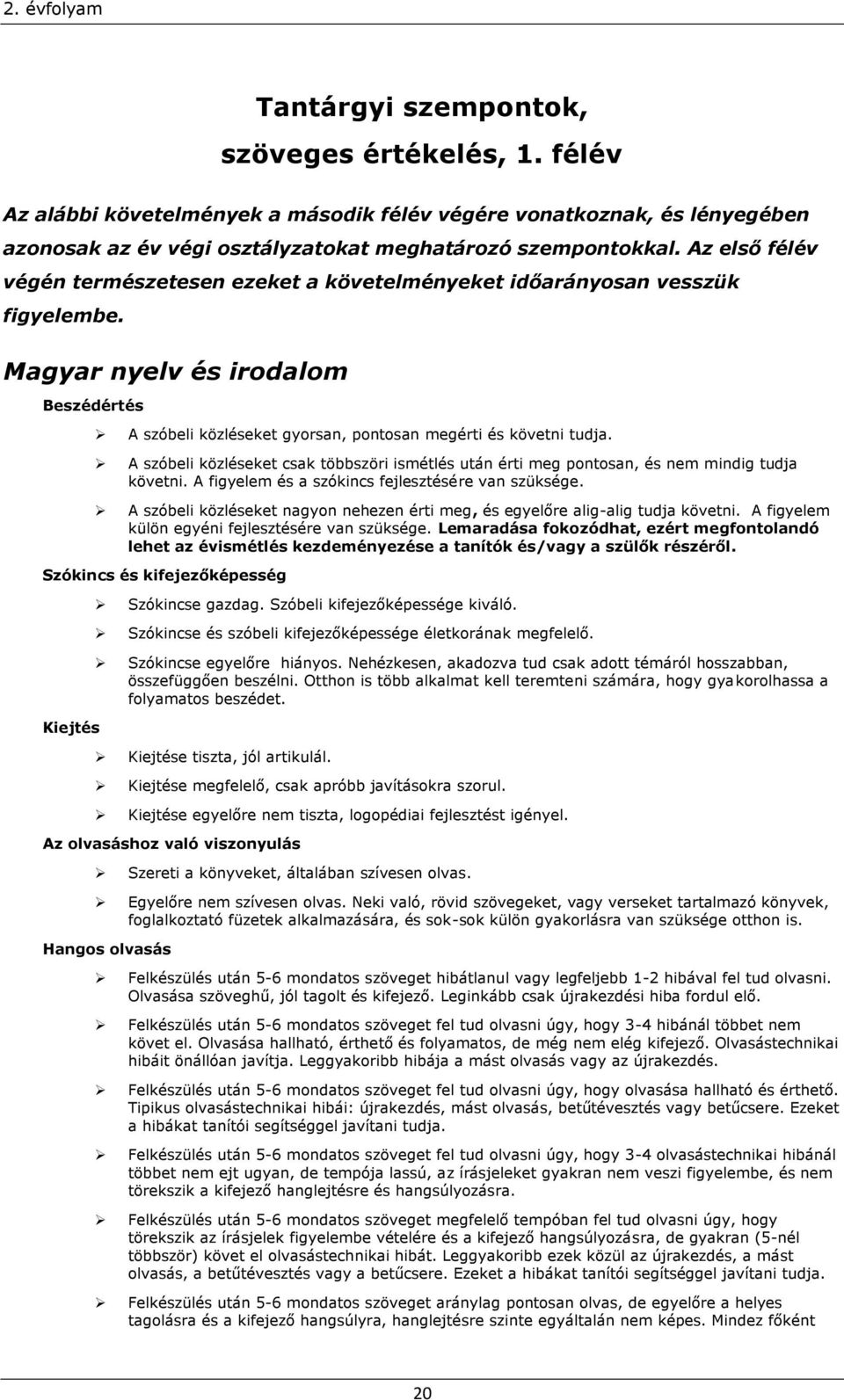 A szóbeli közléseket csak többszöri ismétlés után érti meg pontosan, és nem mindig tudja követni. A figyelem és a szókincs fejlesztésére van szüksége.