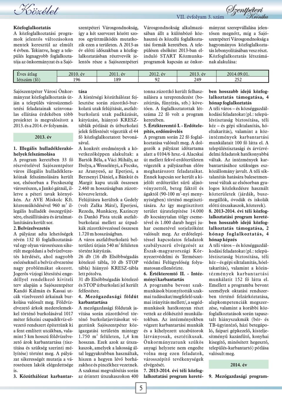 A 2013-as év előtti időszakban a közfoglalkoztatásban résztvevők jelentős része a Sajószentpéteri VII. évfolyam 3.