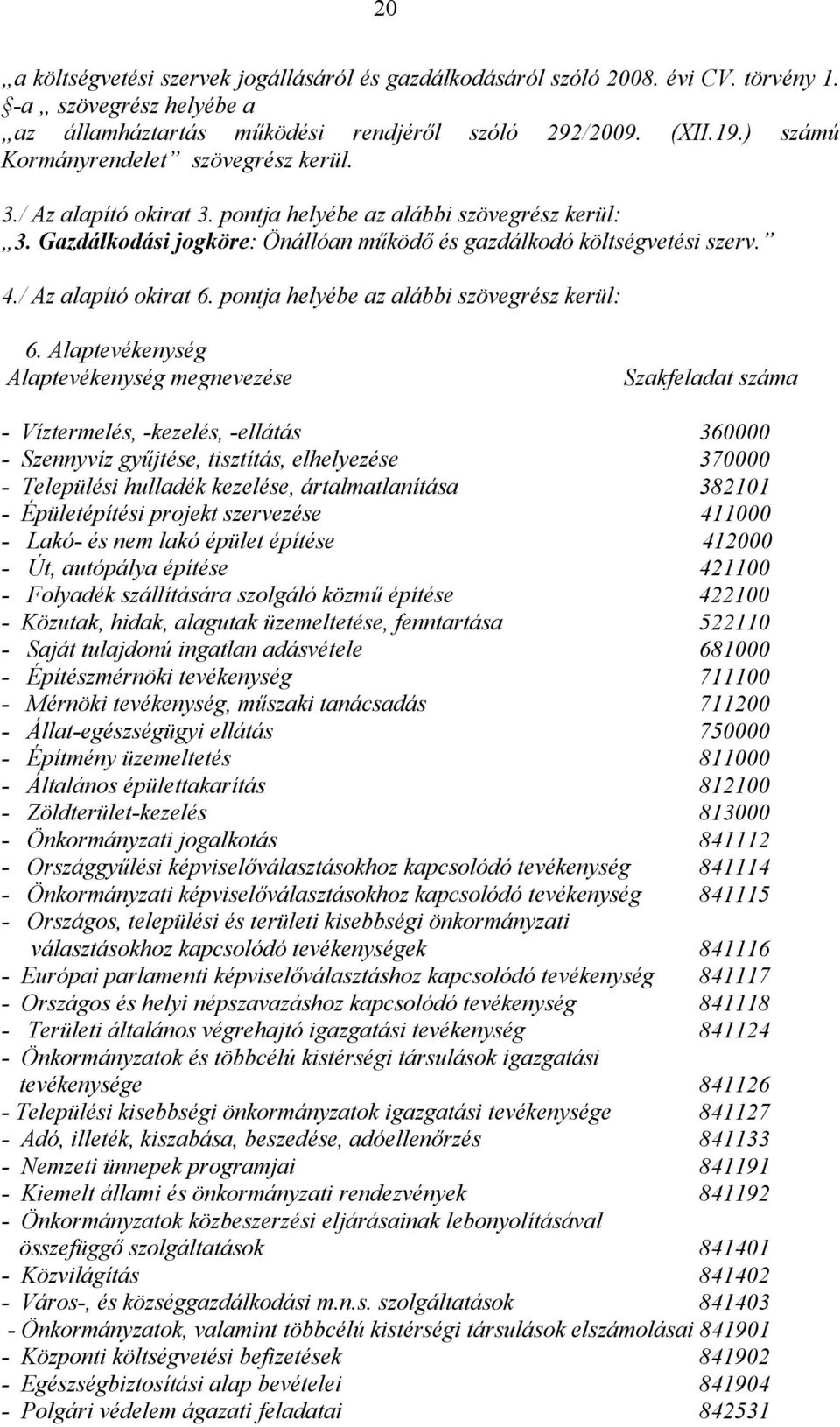 / Az alapító okirat 6. pontja helyébe az alábbi szövegrész kerül: 6.