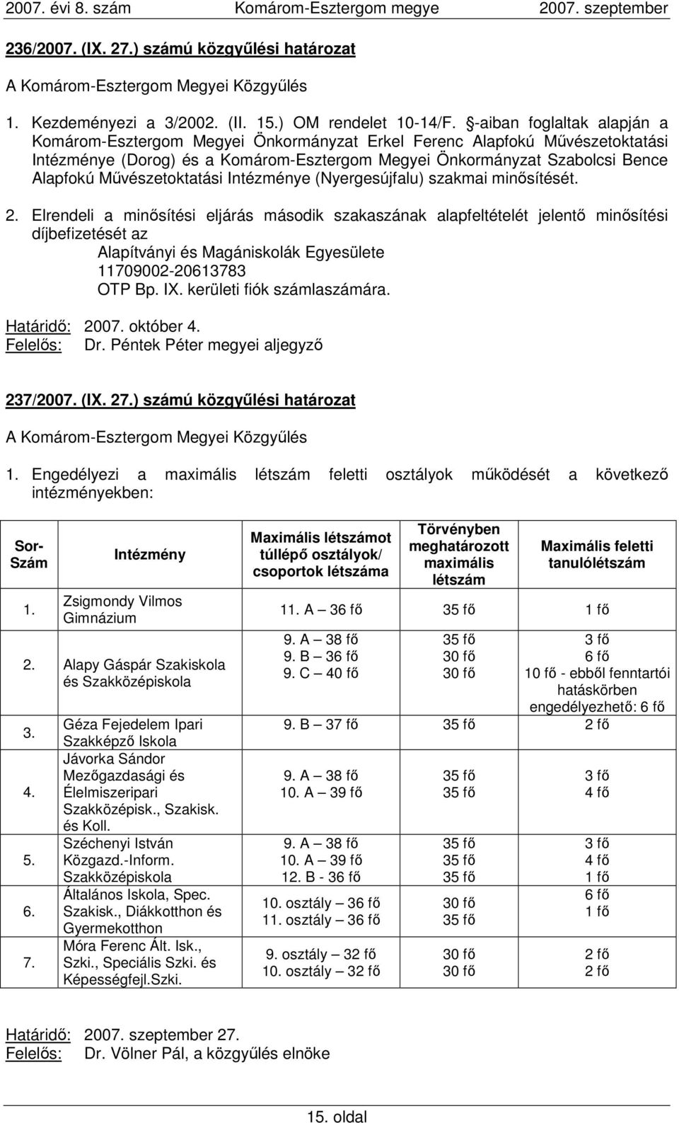 Mővészetoktatási Intézménye (Nyergesújfalu) szakmai minısítését. 2.