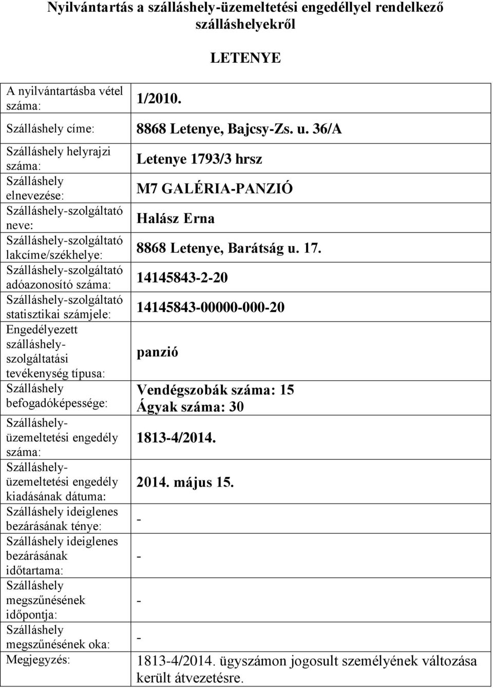 36/A helyrajzi adóazonosító üzemeltetési üzemeltetési ideiglenes ténye: ideiglenes Megjegyzés: Letenye 1793/3 hrsz M7