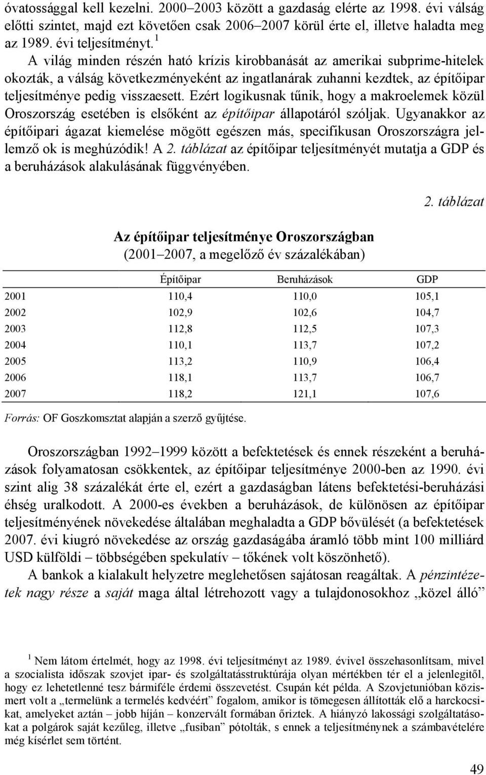 Ezért logikusnak tőnik, hogy a makroelemek közül Oroszország esetében is elsıként az építıipar állapotáról szóljak.