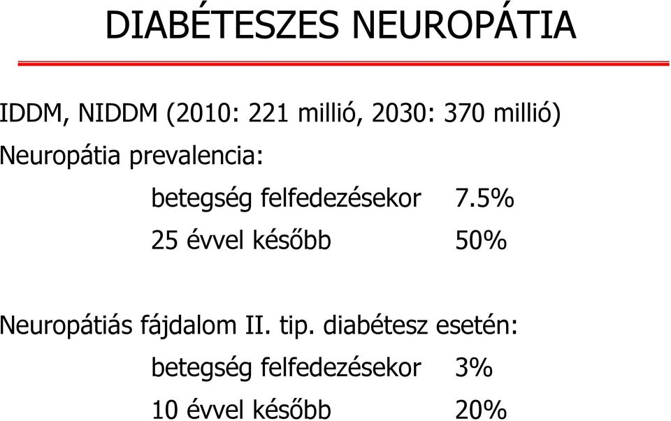 7.5% 25 évvel később 50% Neuropátiás fájdalom II. tip.