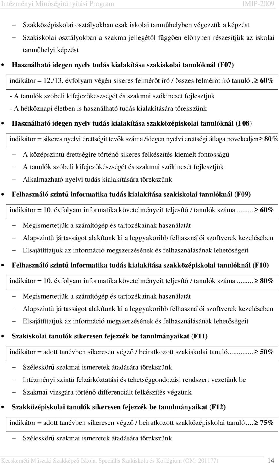 60% - A tanulók szóbeli kifejezőkészségét és szakmai szókincsét fejlesztjük - A hétköznapi életben is használható tudás kialakítására törekszünk Használható idegen nyelv tudás kialakítása