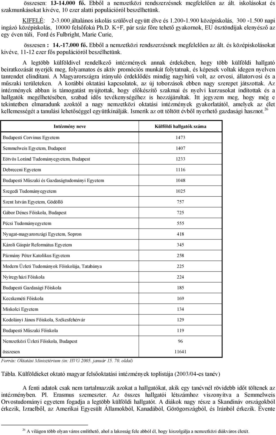 K+F, pár száz főre tehető gyakornok, EU ösztöndíjak elenyésző az egy éven túli, Ford és Fulbright, Marie Curie, összesen : 14.-17.000 fő. Ebből a nemzetközi rendszerzésnek megfelelően az ált.