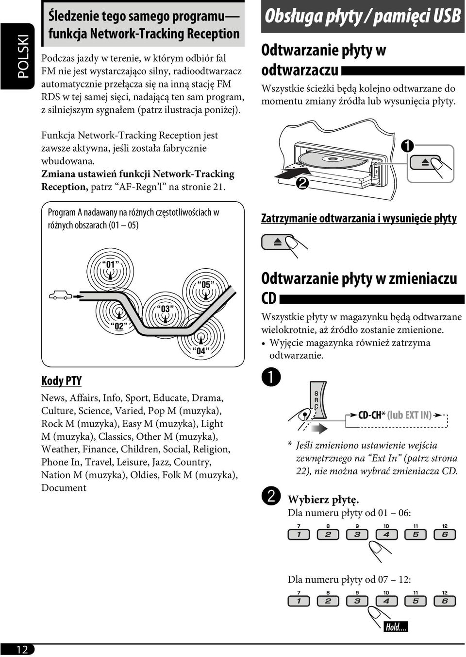 Obsługa płyty / pamięci USB Odtwarzanie płyty w odtwarzaczu Wszystkie ścieżki będą kolejno odtwarzane do momentu zmiany źródła lub wysunięcia płyty.