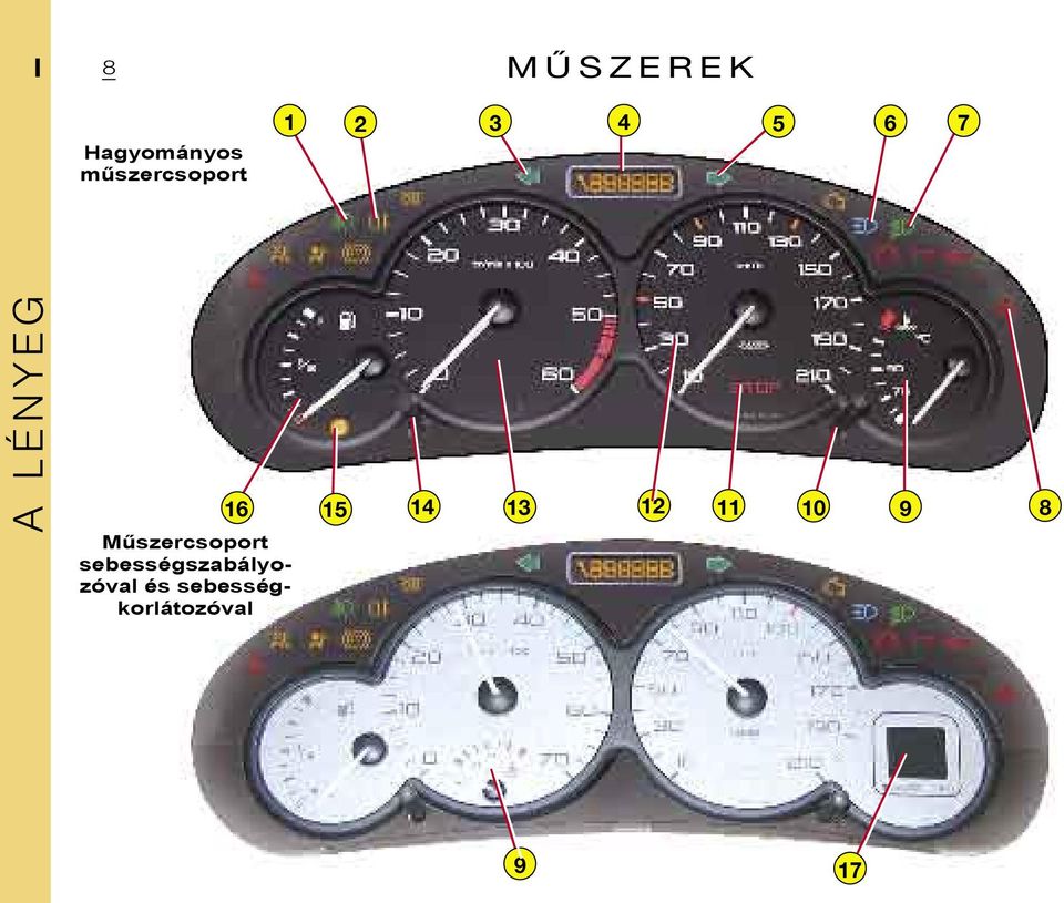 Műszercsoport sebességszabályozóval és