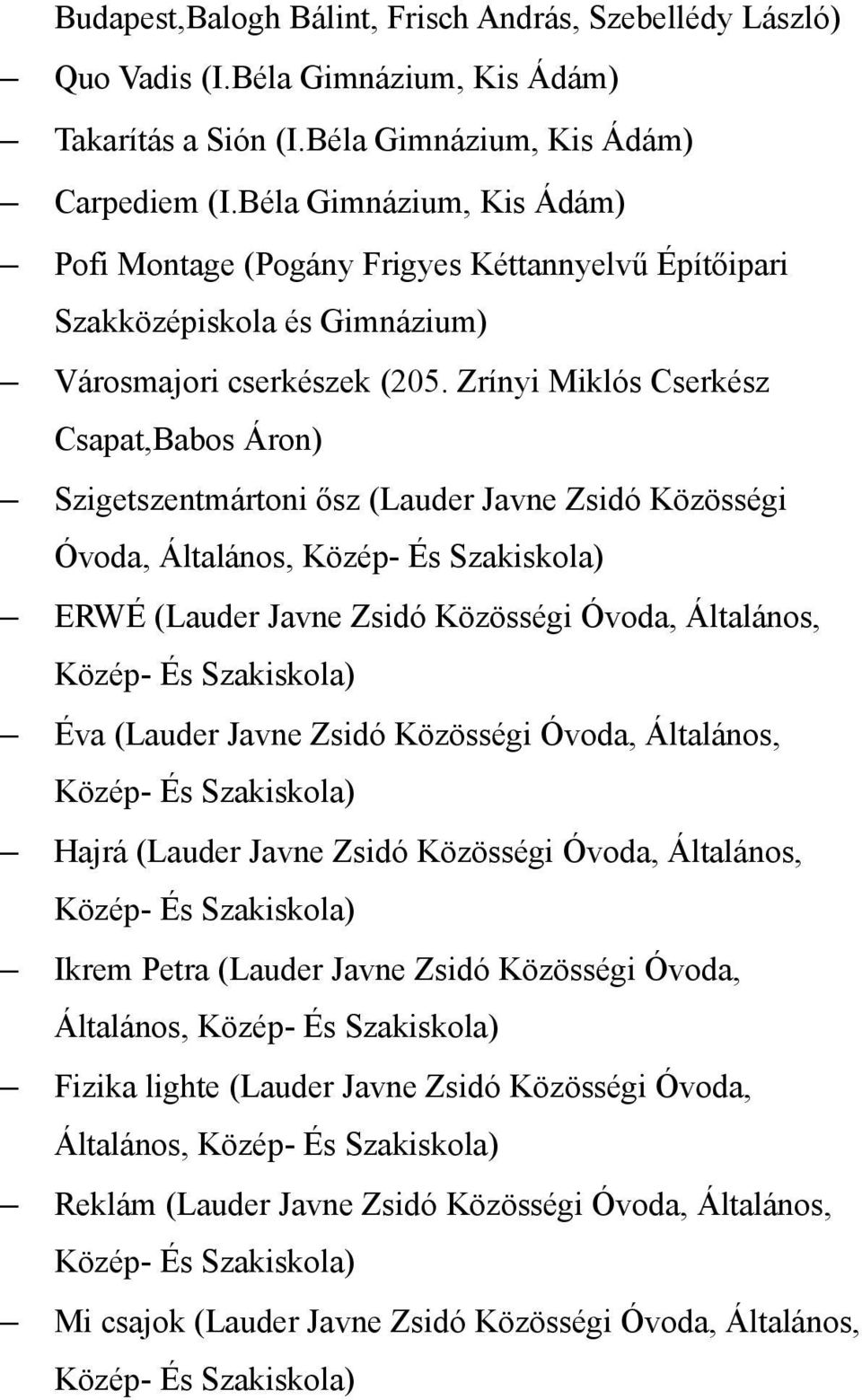 Zrínyi Miklós Cserkész Csapat,Babos Áron) Szigetszentmártoni ősz (Lauder Javne Zsidó Közösségi Óvoda, Általános, Közép- És Szakiskola) ERWÉ (Lauder Javne Zsidó Közösségi Óvoda, Általános, Közép- És