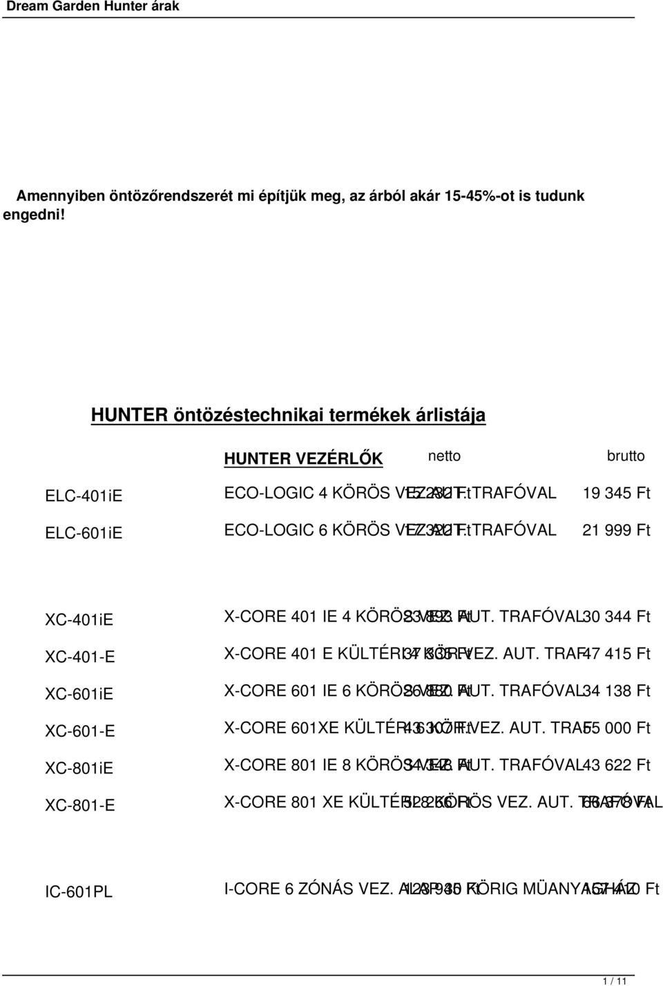 TRAFÓVAL 30 344 Ft XC-401-E X-CORE 401 E KÜLTÉRI 37 4 KÖR.VEZ. 335 Ft AUT. TRAF. 47 415 Ft XC-601iE X-CORE 601 IE 6 KÖRÖS 26 VEZ. 880 Ft AUT.