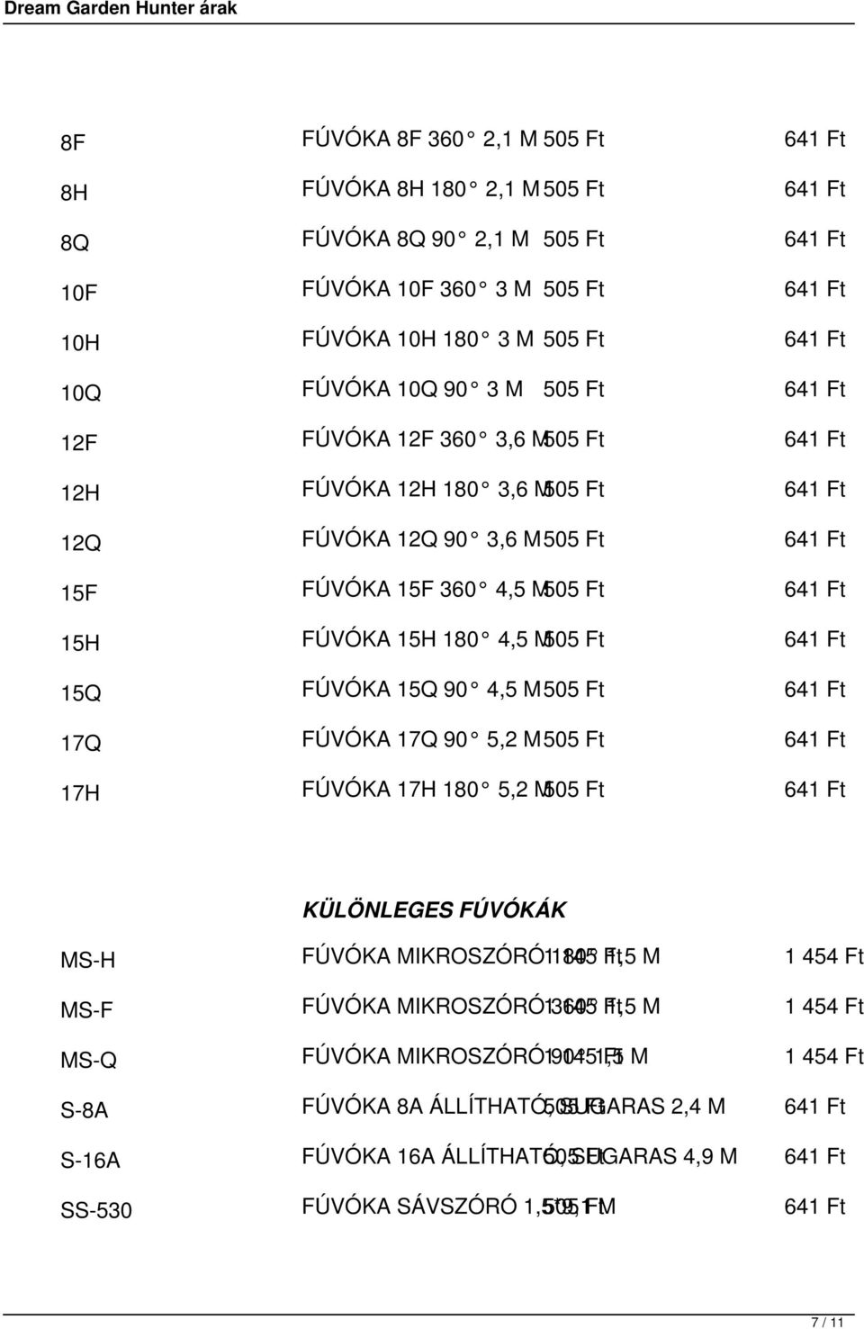 FÚVÓKA 17Q 90 5,2 M 505 Ft 17H FÚVÓKA 17H 180 5,2 M 505 Ft KÜLÖNLEGES FÚVÓKÁK MS-H FÚVÓKA MIKROSZÓRÓ 1180 145 Ft 1,5 M 1 454 Ft MS-F FÚVÓKA MIKROSZÓRÓ 1360 145 Ft 1,5 M 1 454 Ft MS-Q