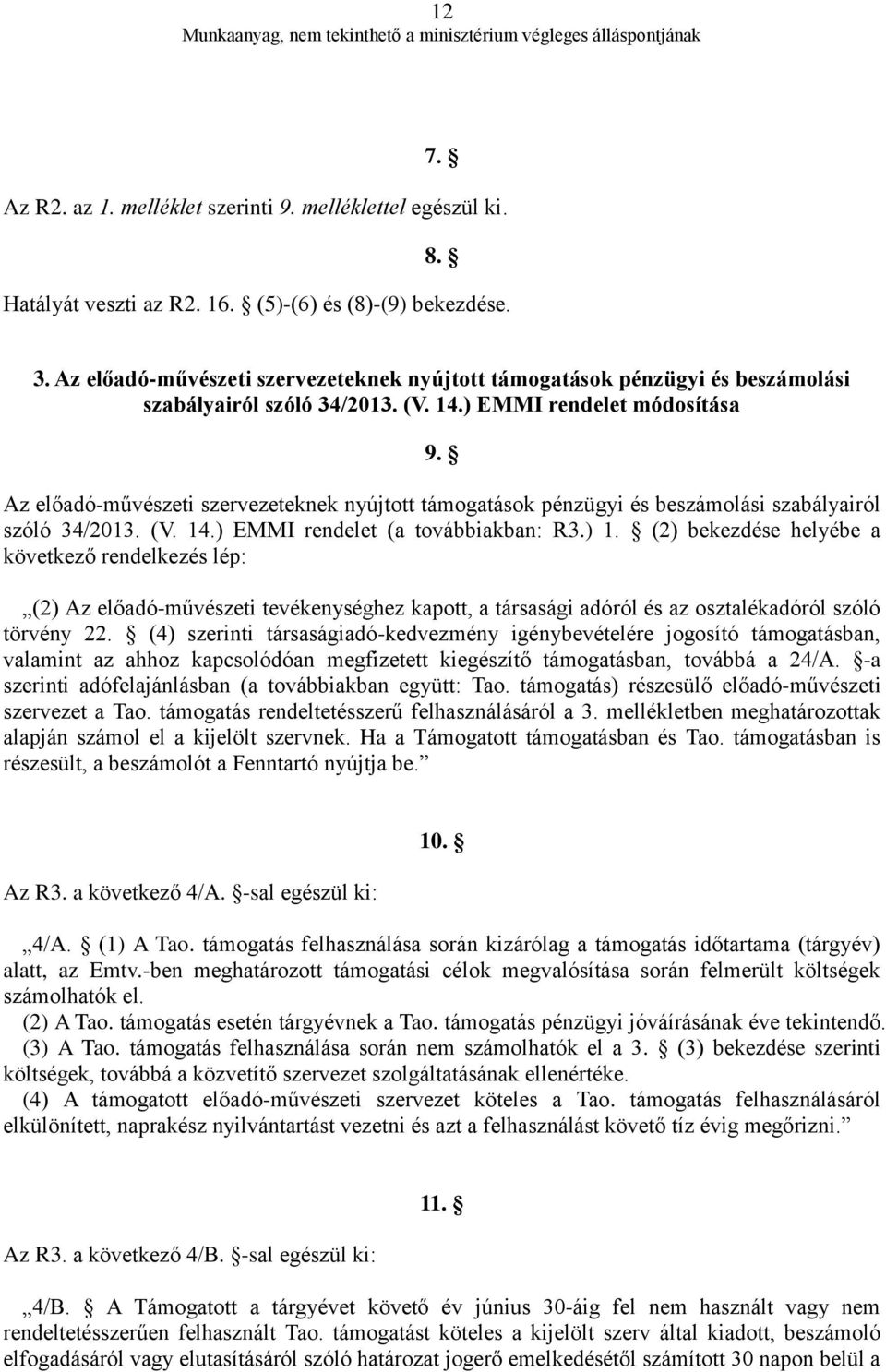 Az előadó-művészeti szervezeteknek nyújtott támogatások pénzügyi és beszámolási szabályairól szóló 34/2013. (V. 14.) EMMI rendelet (a továbbiakban: R3.) 1.