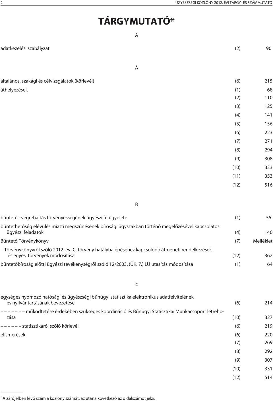 (8) 294 (9) 308 (10) 333 (11) 353 (12) 516 B büntetés-végrehajtás törvényességének ügyészi felügyelete (1) 55 büntethetõség elévülés miatti megszûnésének bírósági ügyszakban történõ megelõzésével