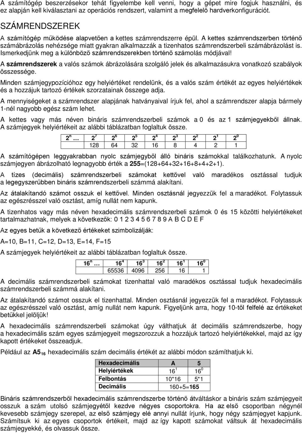 A kettes számrendszerben történő számábrázolás nehézsége miatt gyakran alkalmazzák a tizenhatos számrendszerbeli számábrázolást is.