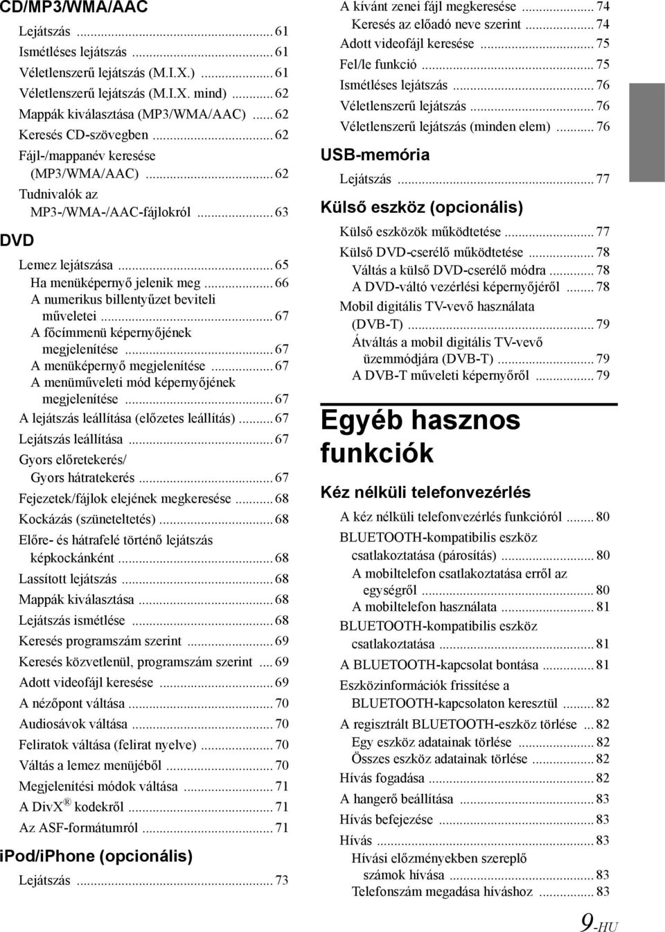 .. 67 A főcímmenü képernyőjének megjelenítése... 67 A menüképernyő megjelenítése... 67 A menüműveleti mód képernyőjének megjelenítése... 67 A lejátszás leállítása (előzetes leállítás).