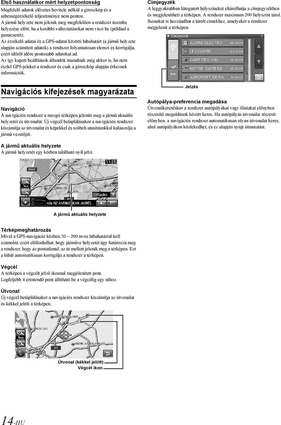 Az érzékelő adatai és a GPS-adatai közötti hibahatárt (a jármű helyzete alapján számított adatok) a rendszer folyamatosan elemzi és korrigálja, ezért időről időre pontosabb adatokat ad.