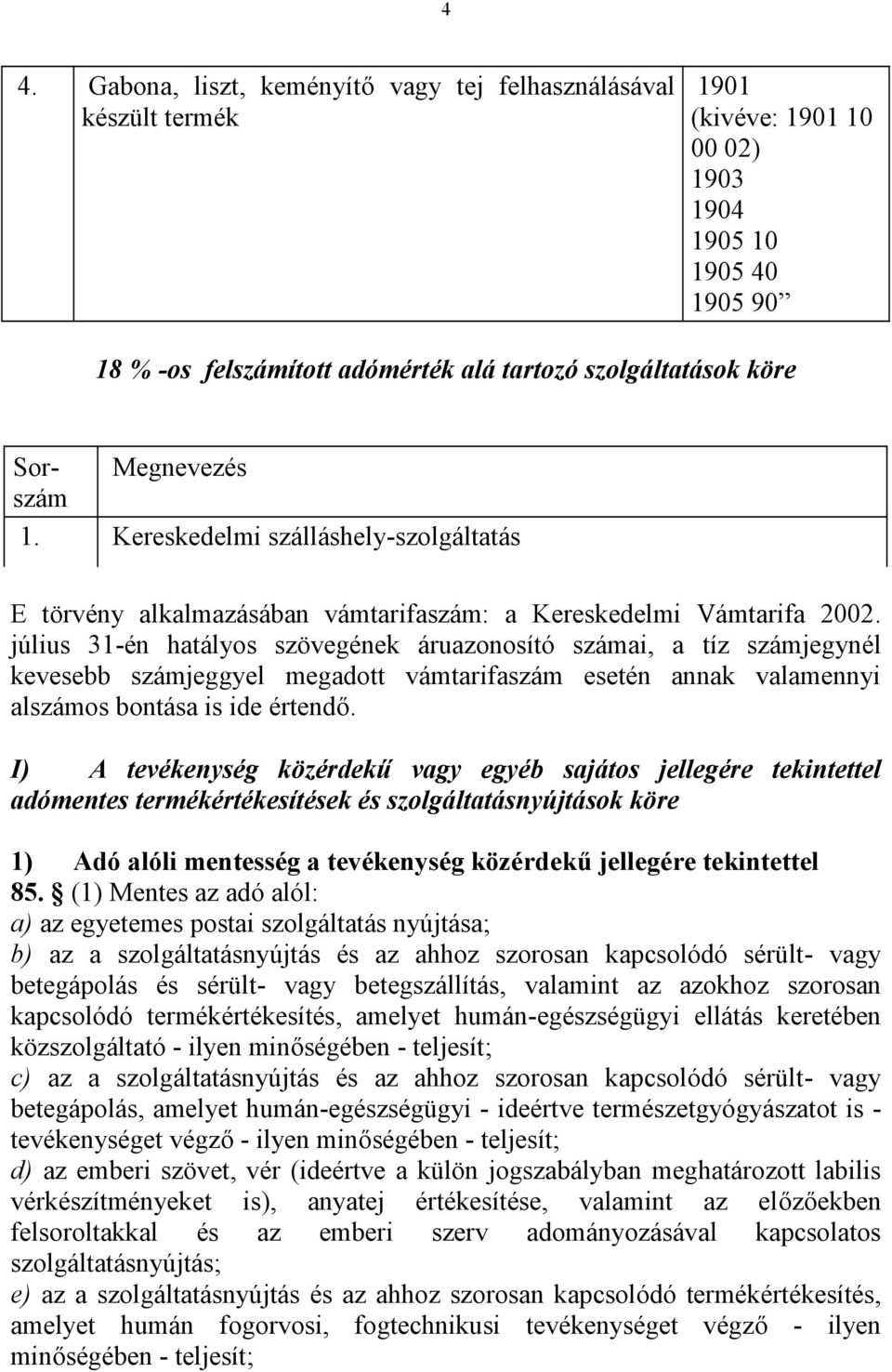 július 31-én hatályos szövegének áruazonosító számai, a tíz számjegynél kevesebb számjeggyel megadott vámtarifaszám esetén annak valamennyi alszámos bontása is ide értendő.