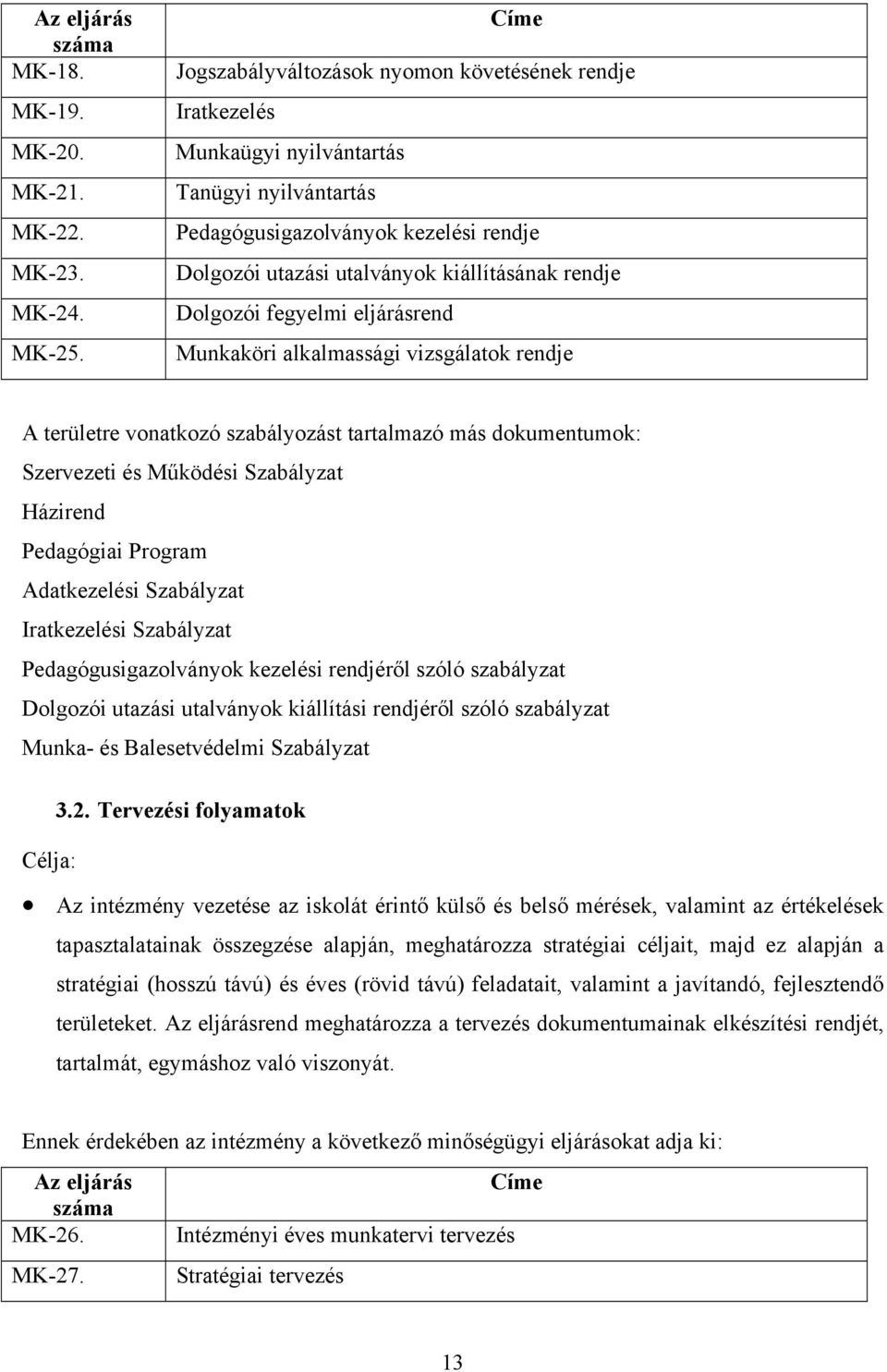 Dolgozói fegyelmi eljárásrend Munkaköri alkalmassági vizsgálatok rendje A területre vonatkozó szabályozást tartalmazó más dokumentumok: Szervezeti és Működési Szabályzat Házirend Pedagógiai Program