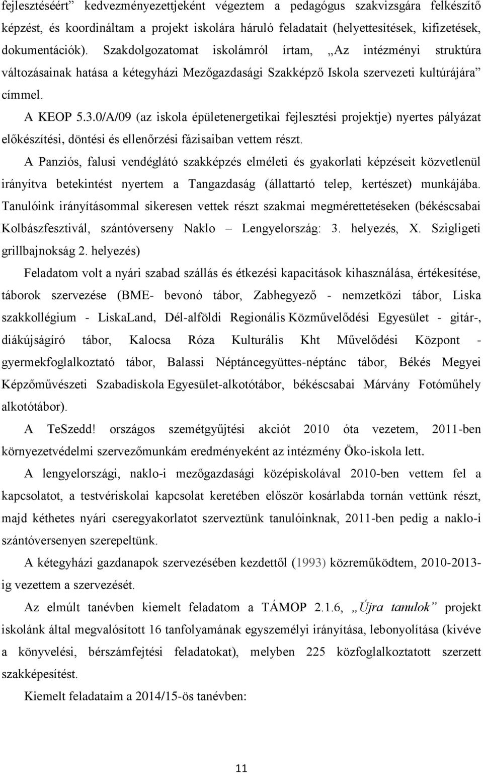 0/A/09 (az iskola épületenergetikai fejlesztési projektje) nyertes pályázat előkészítési, döntési és ellenőrzési fázisaiban vettem részt.