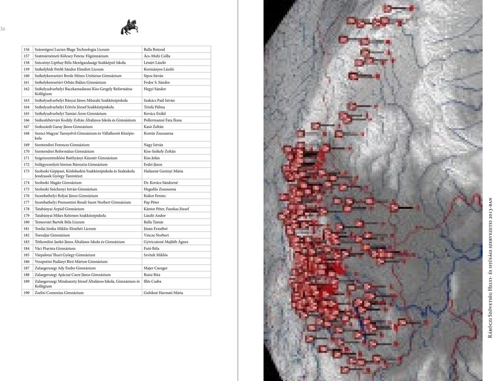 Sándor 162 Székelyudvarhelyi Baczkamadarasi Kiss Gergely Református Hegyi Sándor Kollégium 163 Székelyudvarhelyi Bányai János Műszaki Szakközépiskola Szakács Paál István 164 Székelyudvarhelyi Eötvös