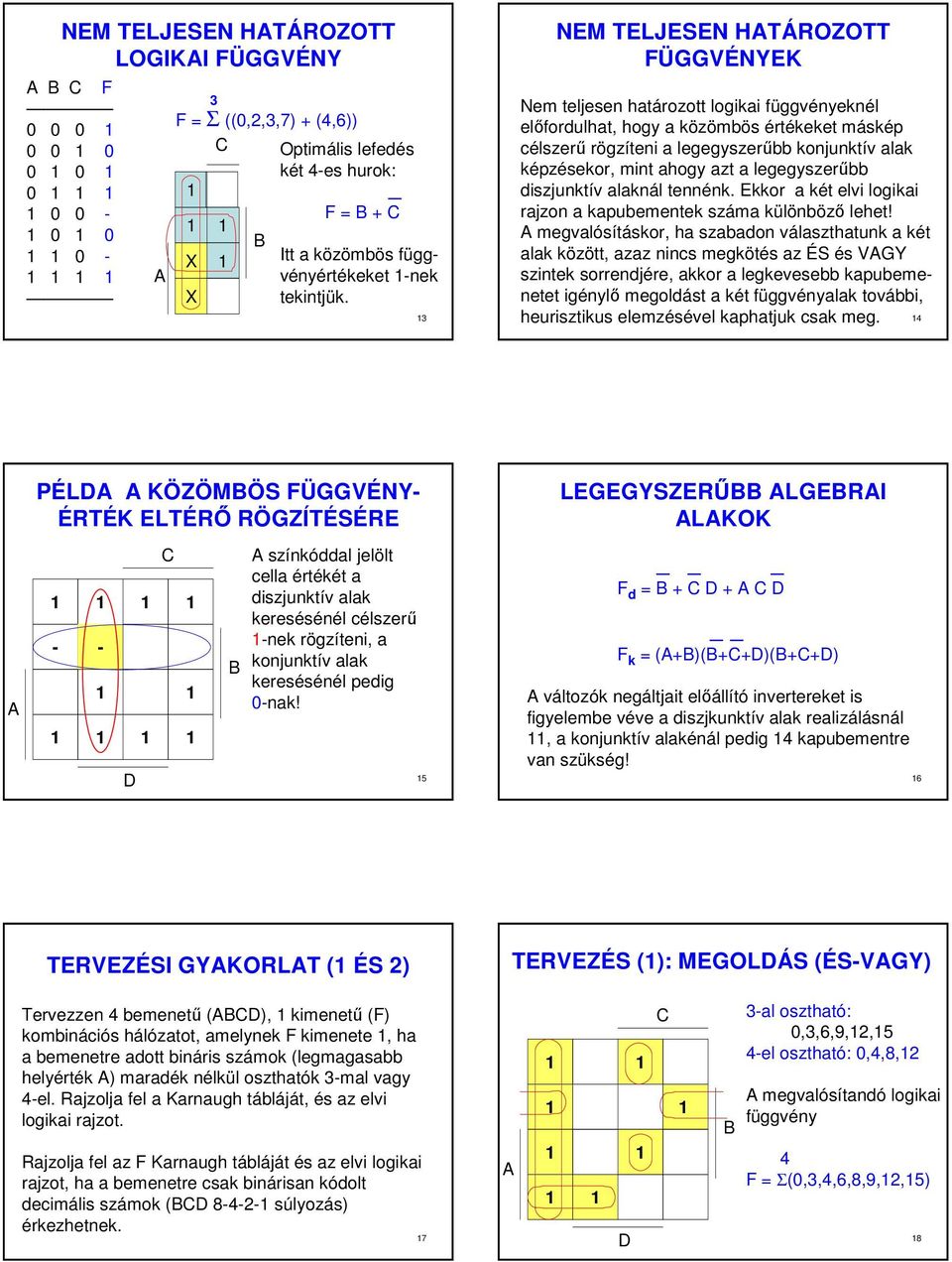 ahogy azt a legegyszerőbb diszjunktív alaknál tennénk. Ekkor a két elvi logikai rajzon a kapubementek száma különbözı lehet!