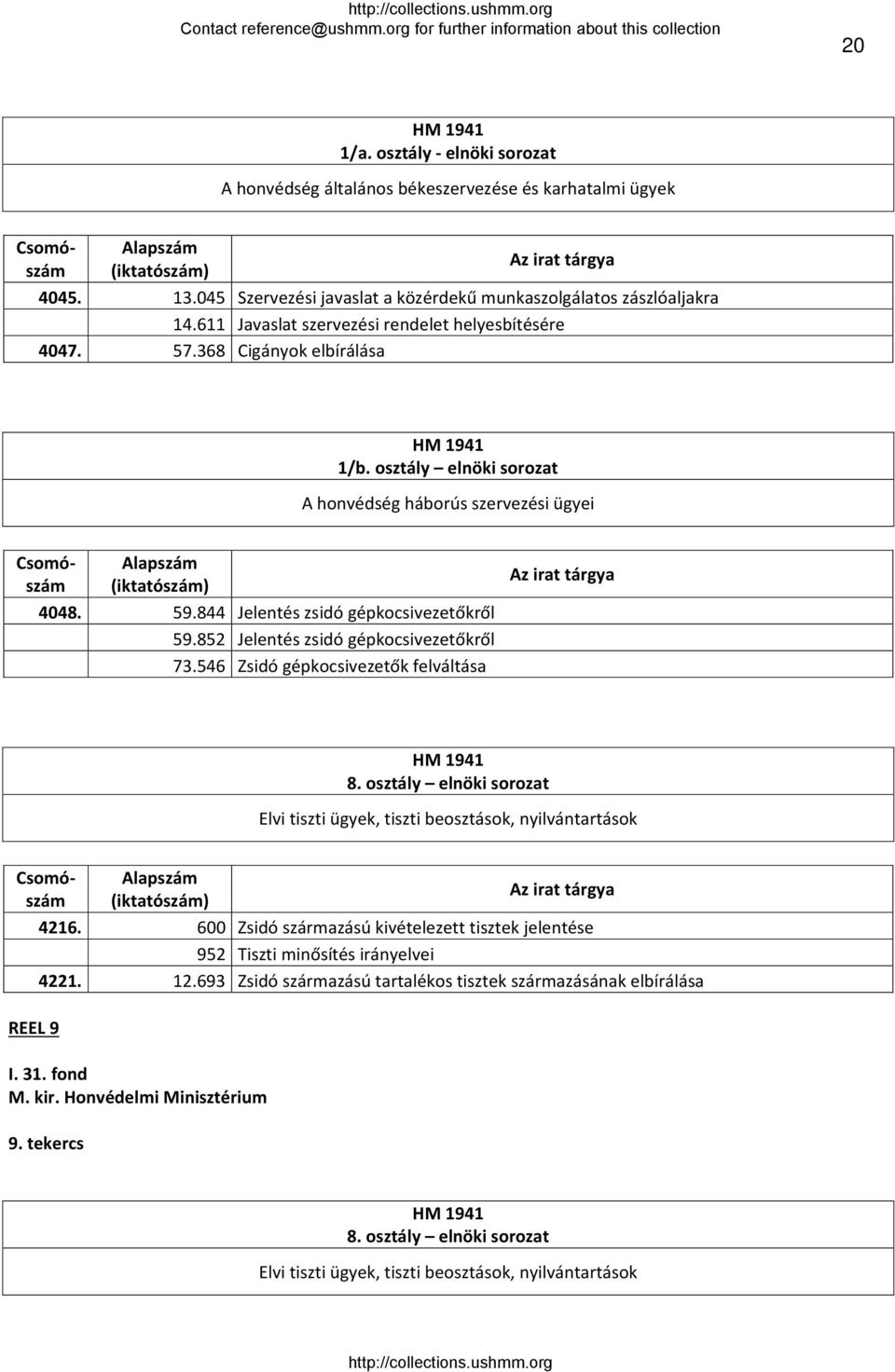 844 Jelentés zsidó gépkocsivezetőkről 59.852 Jelentés zsidó gépkocsivezetőkről 73.546 Zsidó gépkocsivezetők felváltása HM 1941 8.