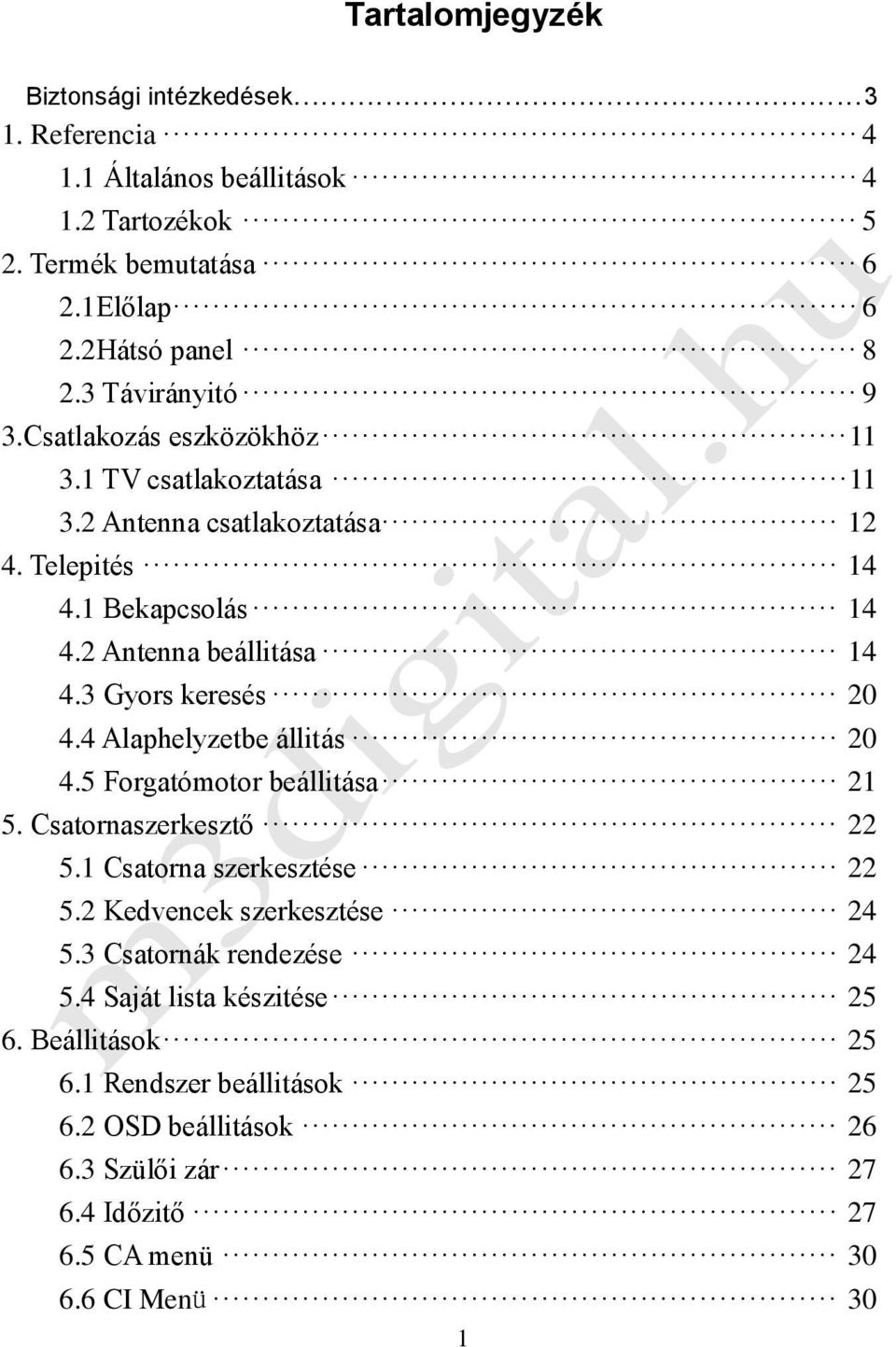 3 Gyors keresés 20 4.4 Alaphelyzetbe állitás 20 4.5 Forgatómotor beállitása 21 5. Csatornaszerkesztő 22 5.1 Csatorna szerkesztése 22 5.2 Kedvencek szerkesztése 24 5.