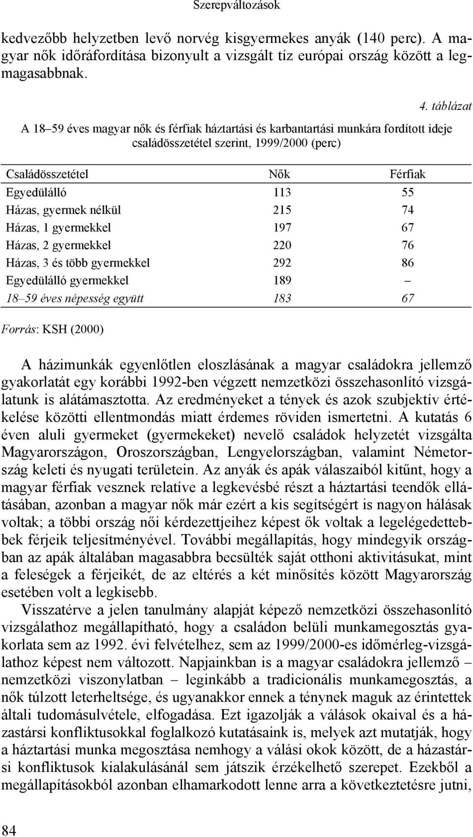 gyermek nélkül 215 74 Házas, 1 gyermekkel 197 67 Házas, 2 gyermekkel 220 76 Házas, 3 és több gyermekkel 292 86 Egyedülálló gyermekkel 189 18 59 éves népesség együtt 183 67 Forrás: KSH (2000) A