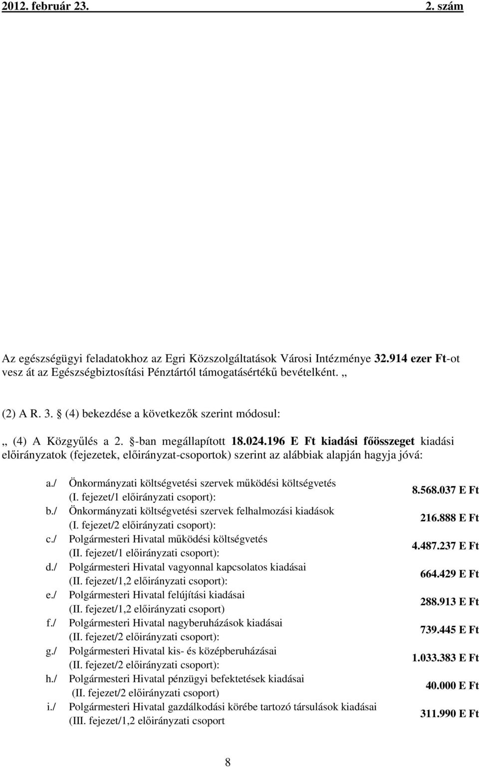 / Önkormányzati költségvetési szervek működési költségvetés (I. fejezet/1 előirányzati csoport): Önkormányzati költségvetési szervek felhalmozási kiadások (I.