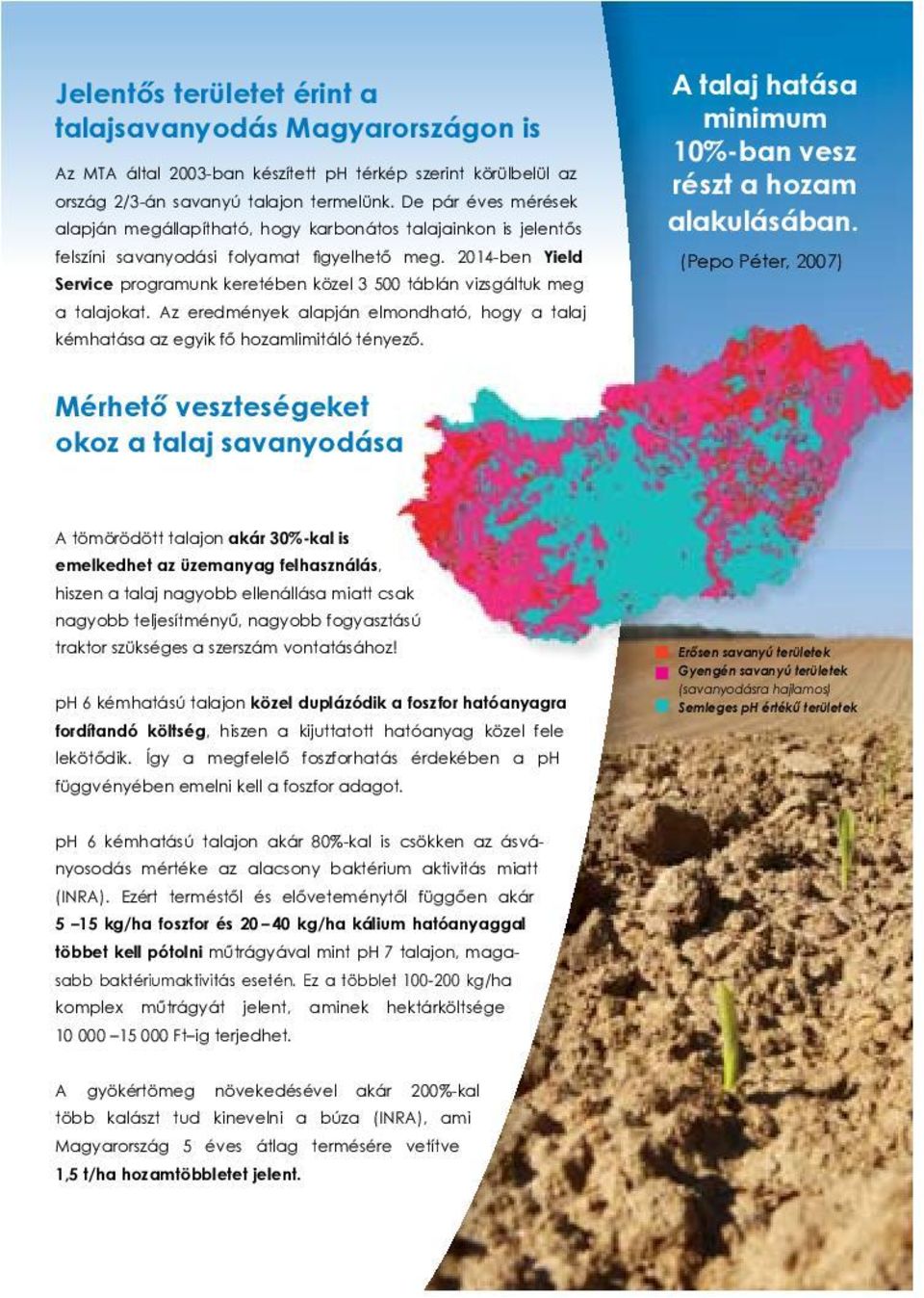 2014-ben Yield Service programunk keretében közel 3 500 táblán vizsgáltuk meg a talajokat. Az eredmények alapján elmondható, hogy a talaj kémhatása az egyik fő hozamlimitáló tényező.