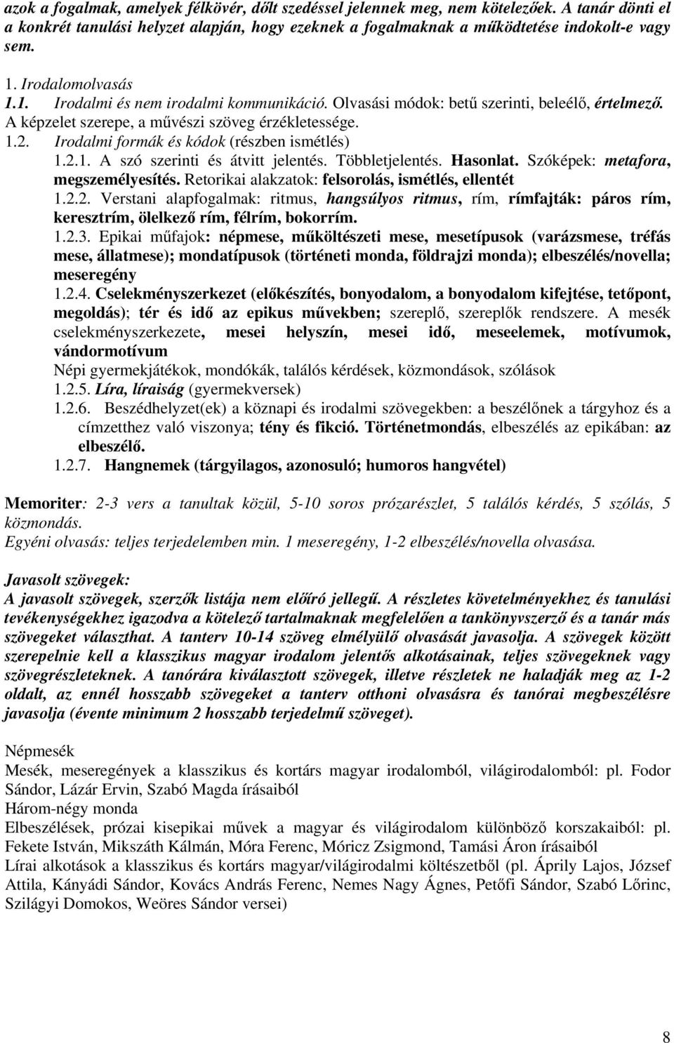 Irodalmi formák és kódok (részben ismétlés) 1.2.1. A szó szerinti és átvitt jelentés. Többletjelentés. Hasonlat. Szóképek: metafora, megszemélyesítés.