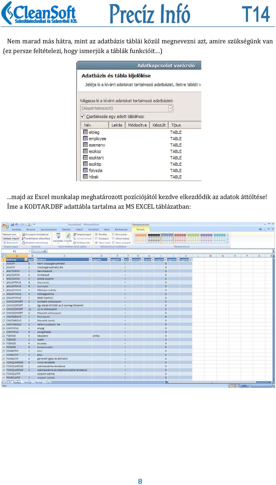 ..majd az Excel munkalap meghatározott pozíciójától kezdve elkezdődik az