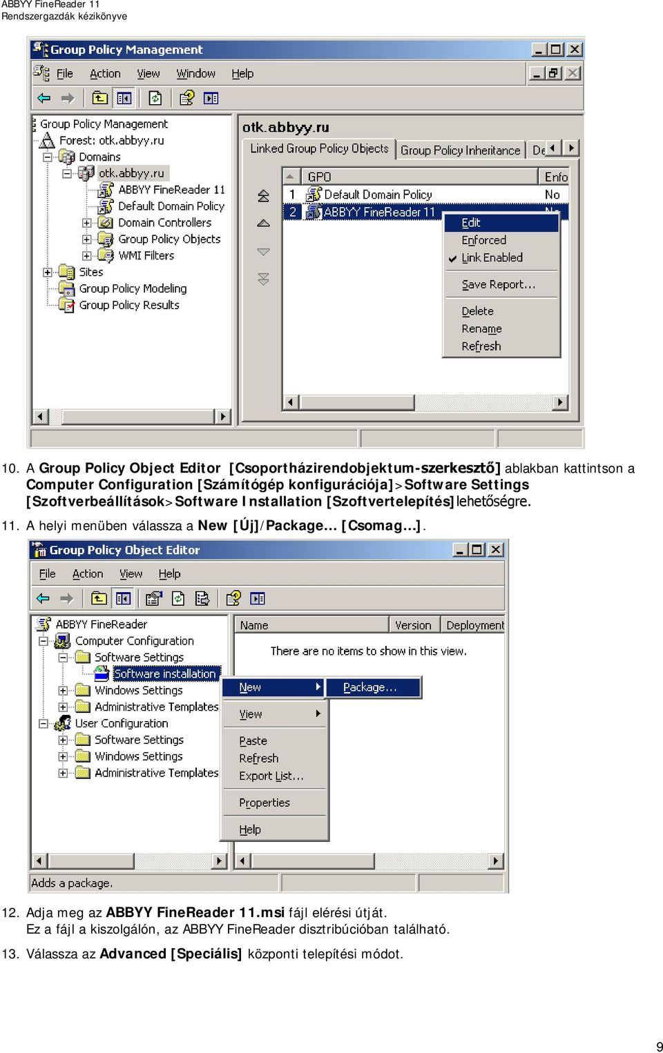 11. A helyi menüben válassza a New [Új]/Package [Csomag ]. 12. Adja meg az ABBYY FineReader 11.msi fájl elérési útját.