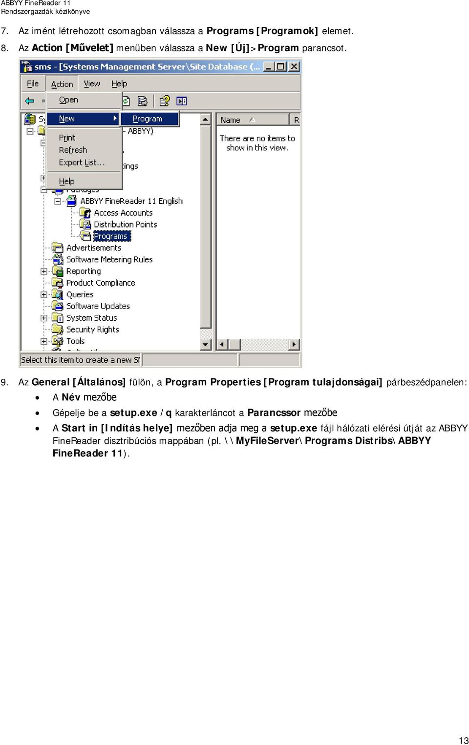 Az General [Általános] fülön, a Program Properties [Program tulajdonságai] párbeszédpanelen: A Név mezőbe Gépelje be a setup.