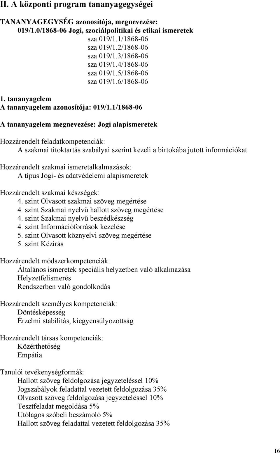 1/1868-06 A tananyagelem megnevezése: Jogi alapismeretek A szakmai titoktartás szabályai szerint kezeli a birtokába jutott információkat A típus Jogi- és adatvédelemi alapismeretek 4.