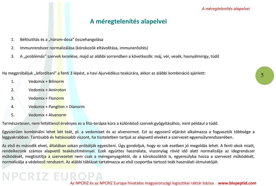 kombináció ajánlott: 1. Vedomix + Bilinorm 2. Vedomix + Amiroton 3. Vedomix + Flonorm 4. Vedomix + Pangiton + Dianorm 5.