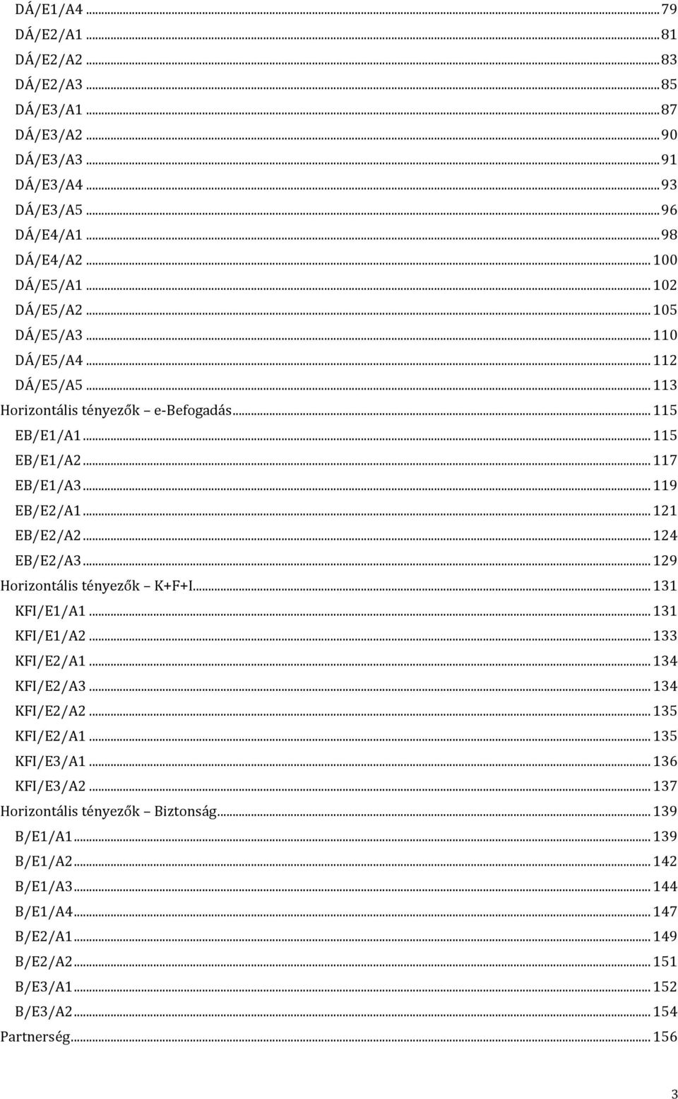 .. 124 EB/E2/A3... 129 Horizontális tényezők K+F+I... 131 KFI/E1/A1... 131 KFI/E1/A2... 133 KFI/E2/A1... 134 KFI/E2/A3... 134 KFI/E2/A2... 135 KFI/E2/A1... 135 KFI/E3/A1.