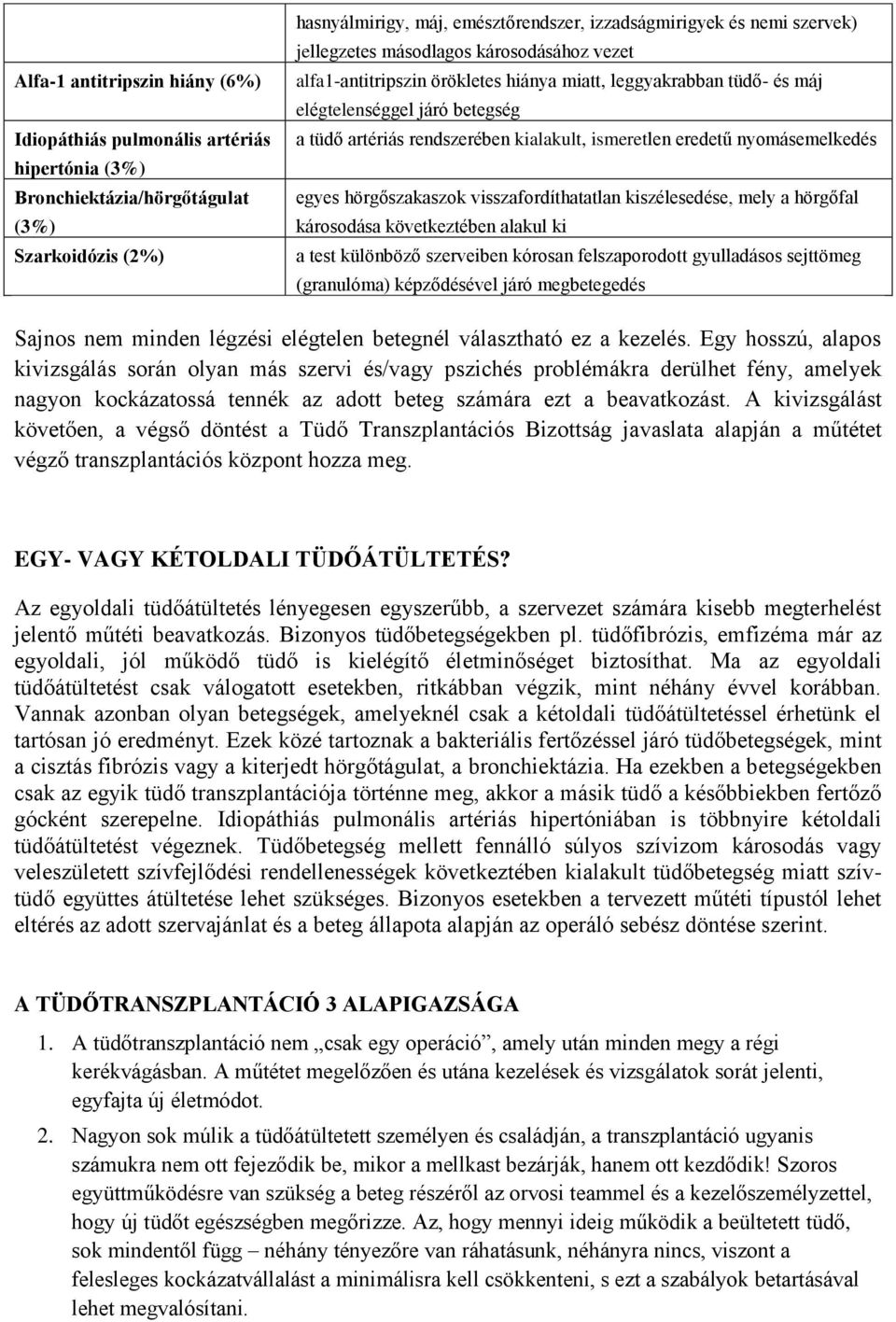 ismeretlen eredetű nyomásemelkedés egyes hörgőszakaszok visszafordíthatatlan kiszélesedése, mely a hörgőfal károsodása következtében alakul ki a test különböző szerveiben kórosan felszaporodott