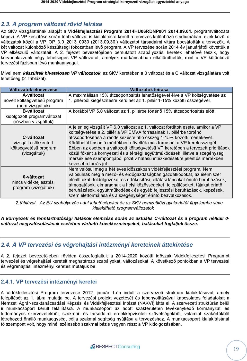 A két változat különböző készültségi fokozatban lévő program. A VP tervezése során 2014 év januárjától követtük a VP elkészülő változatait. A 2.