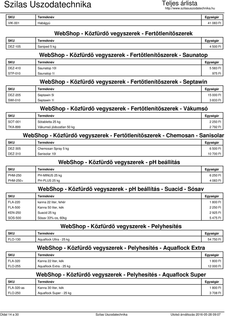 - Vákumsó SOT-001 Sótabletta 25 kg 2 250 Ft TKA-899 Vákumsó jódozatlan 50 kg 2 792 Ft WebShop - Közfürdõ vegyszerek - Fertõtlenítõszerek - Chemosan - Sanisolar DEZ-305 Chemosan Spray 5 kg 6 500 Ft