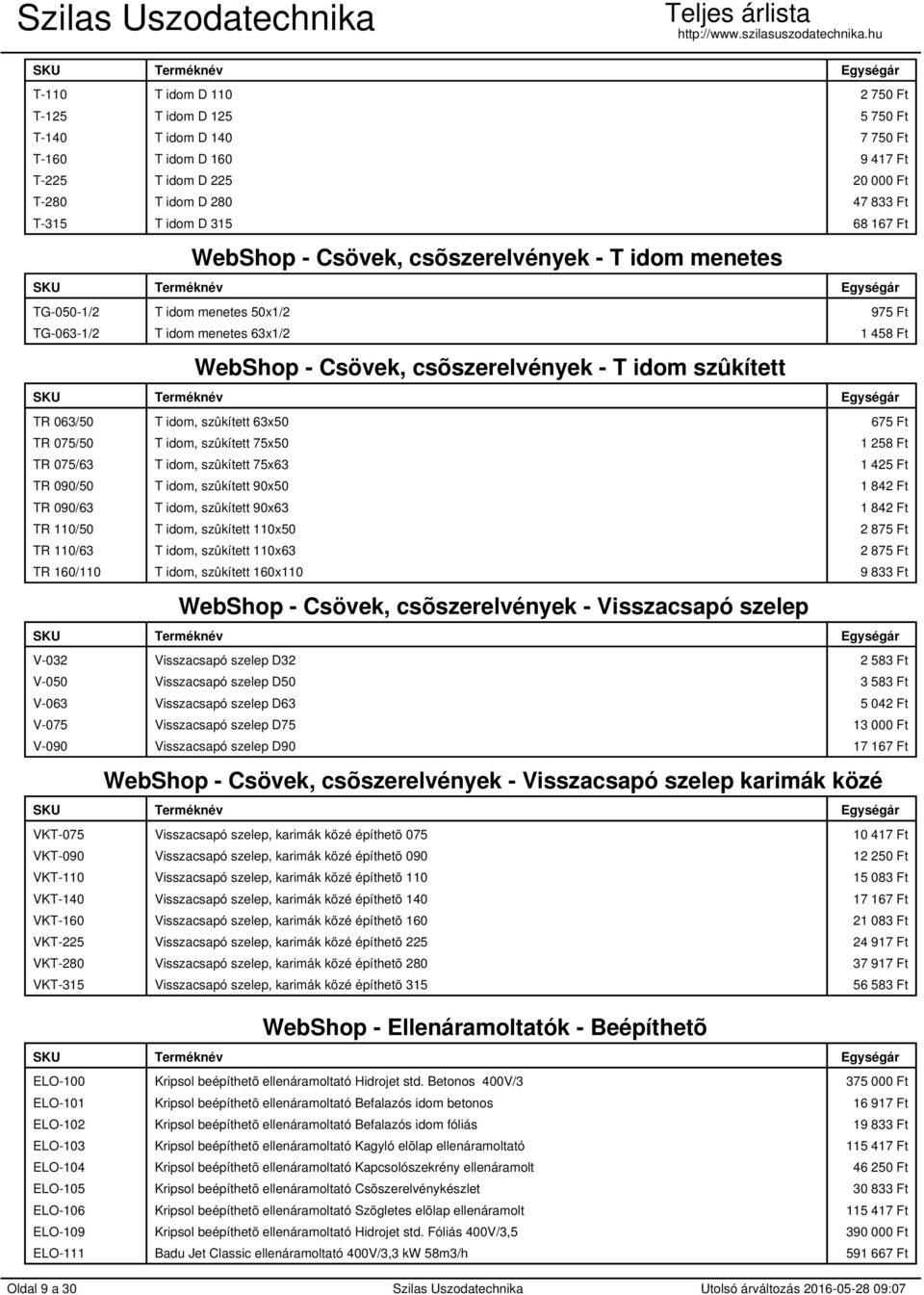 idom, szûkített 63x50 675 Ft TR 075/50 T idom, szûkített 75x50 1 258 Ft TR 075/63 T idom, szûkített 75x63 1 425 Ft TR 090/50 T idom, szûkített 90x50 1 842 Ft TR 090/63 T idom, szûkített 90x63 1 842